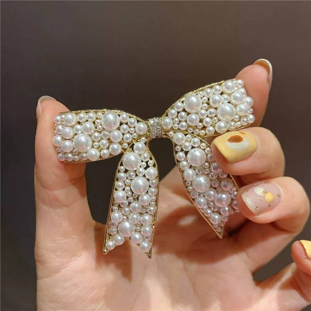 Pearl Bow Hair Clip – 5.5cm Elegant Spring Clip_CWAHA4676