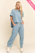 Plus - Garment-Wash Pleated Top & Pants Set