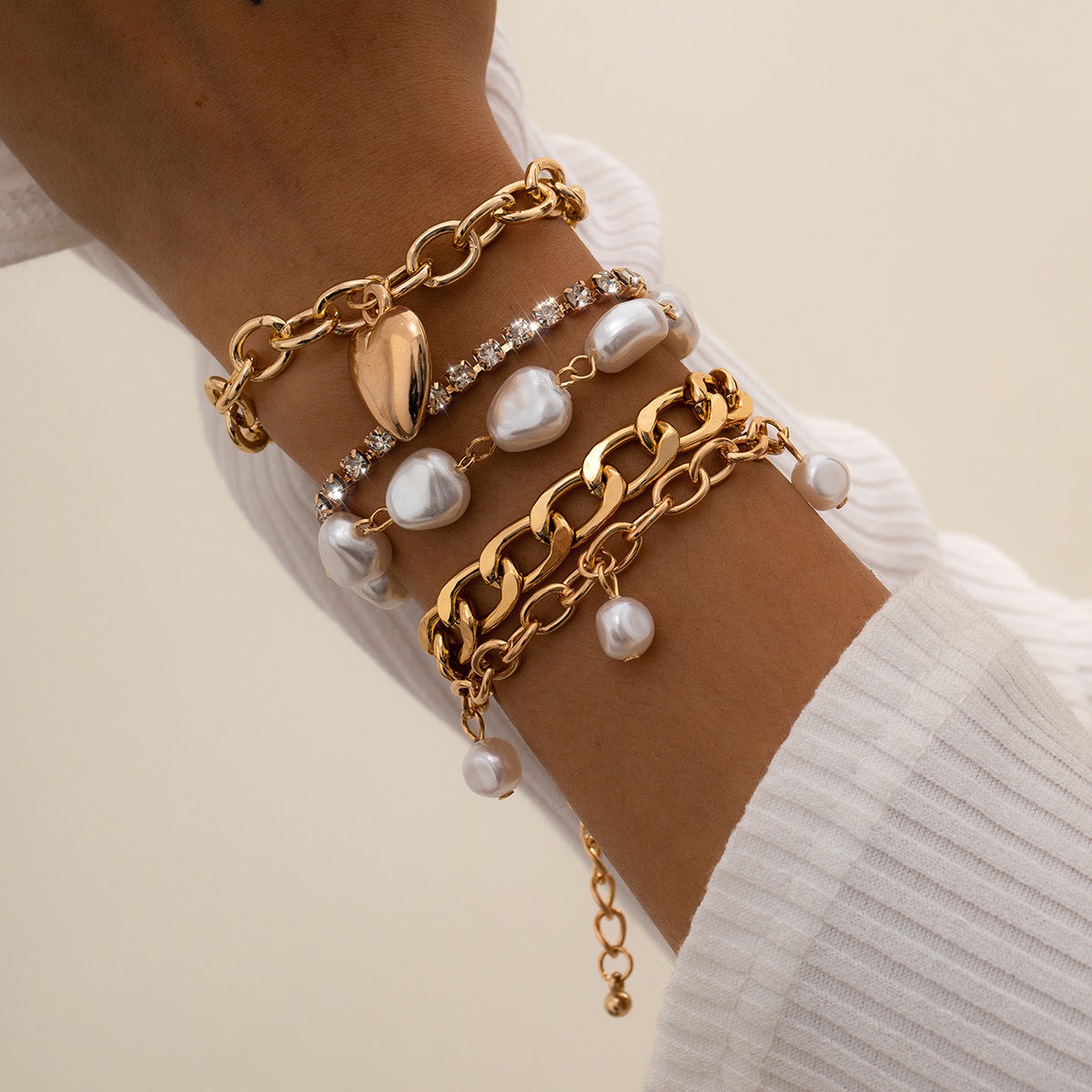 Valentine Heart Pearl Beaded Multi Layered Bracelet Set