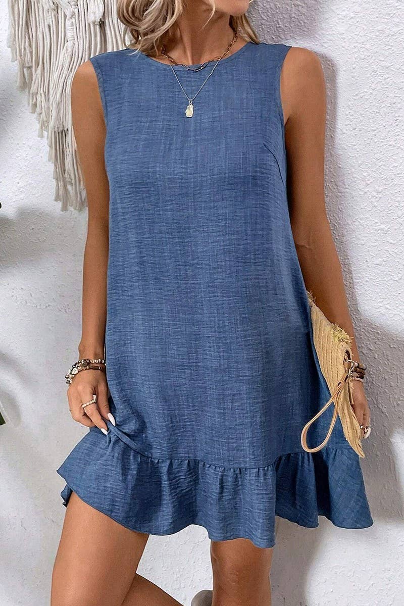 CWDSD7142_RUFFLED SLEEVELESS CASUAL TANK DRESS