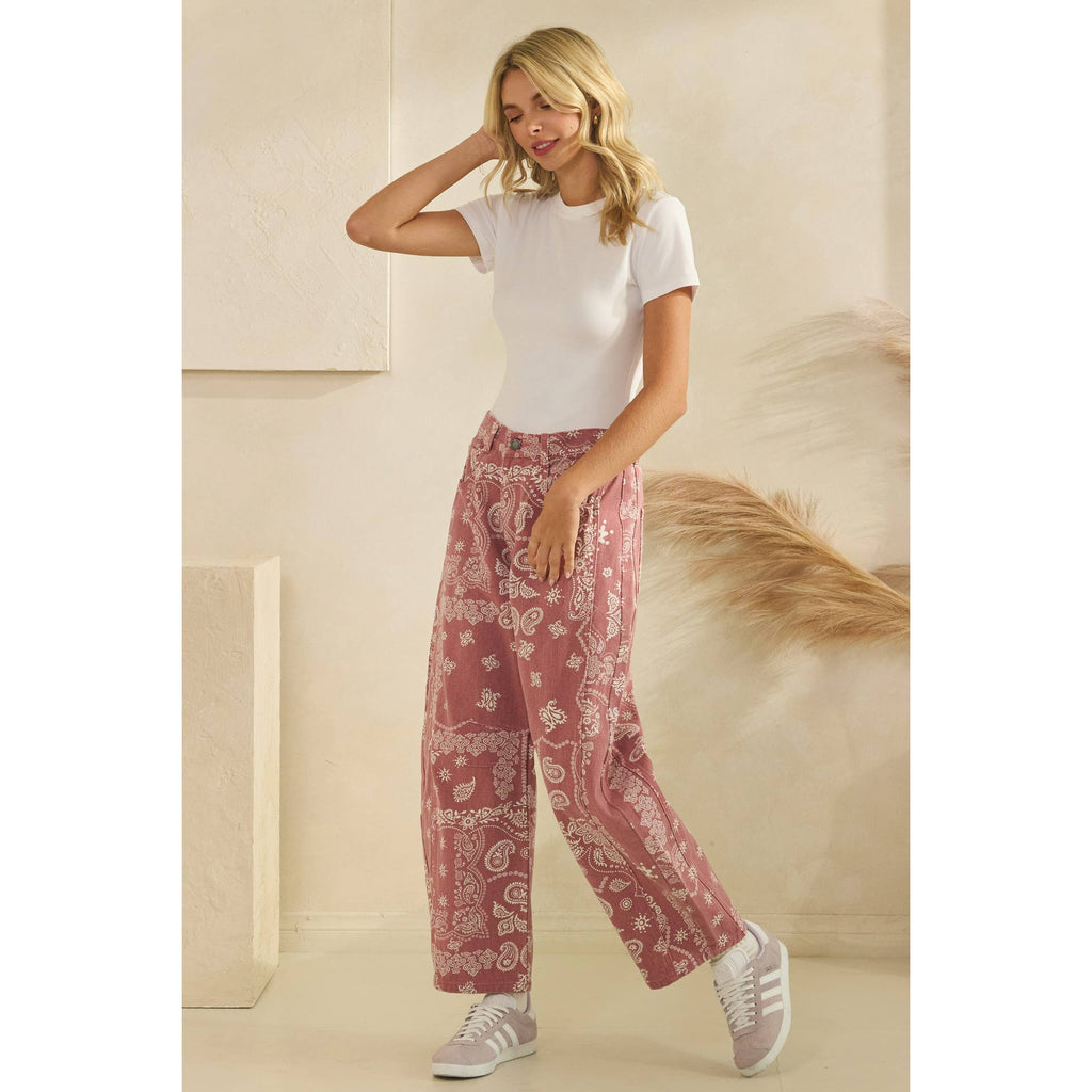 Paisley Printed Denim Pants - Veveret