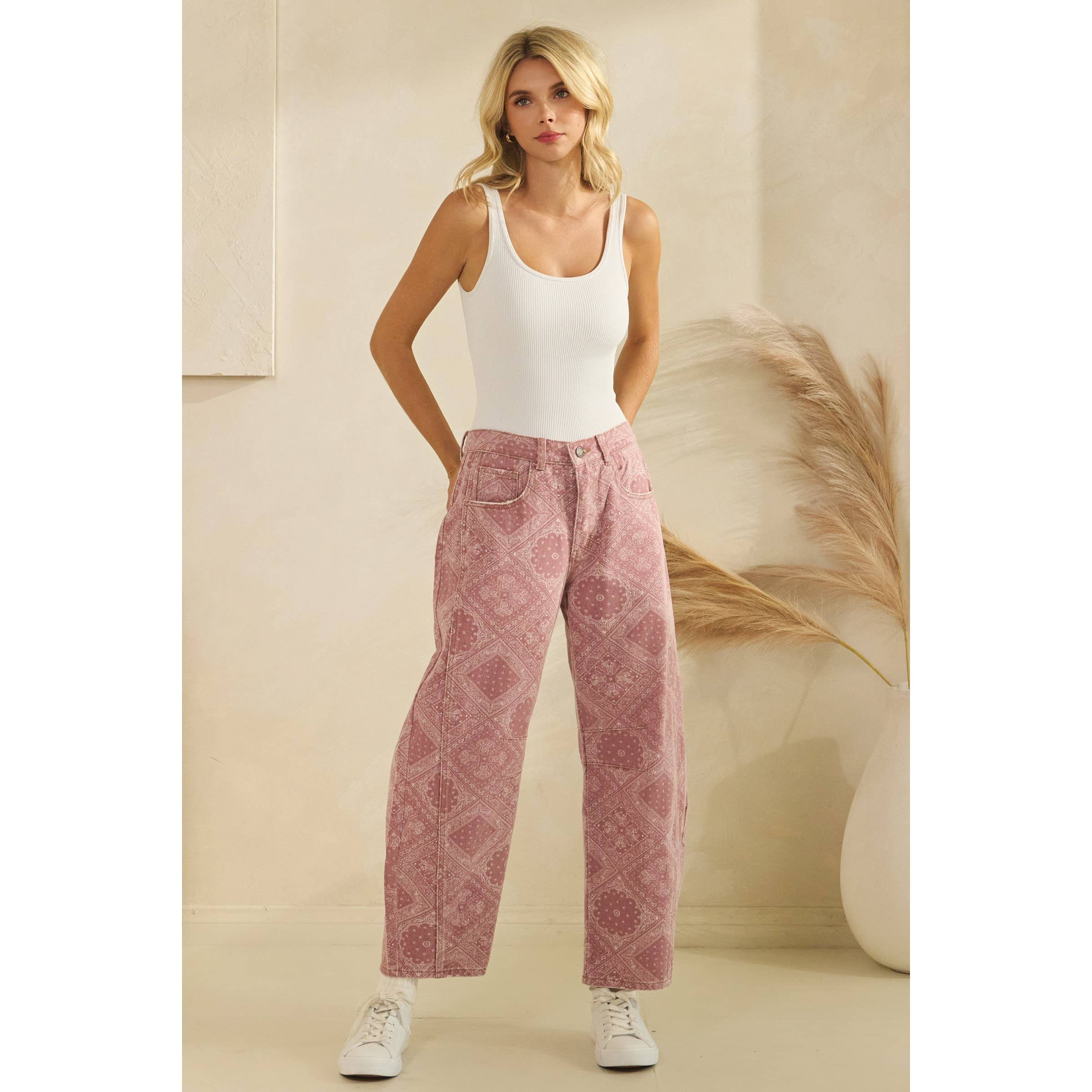 Paisley Printed Denim Pants - Veveret
