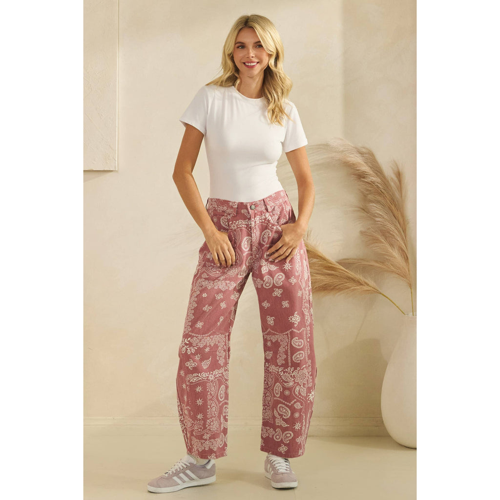 Paisley Printed Denim Pants - Veveret
