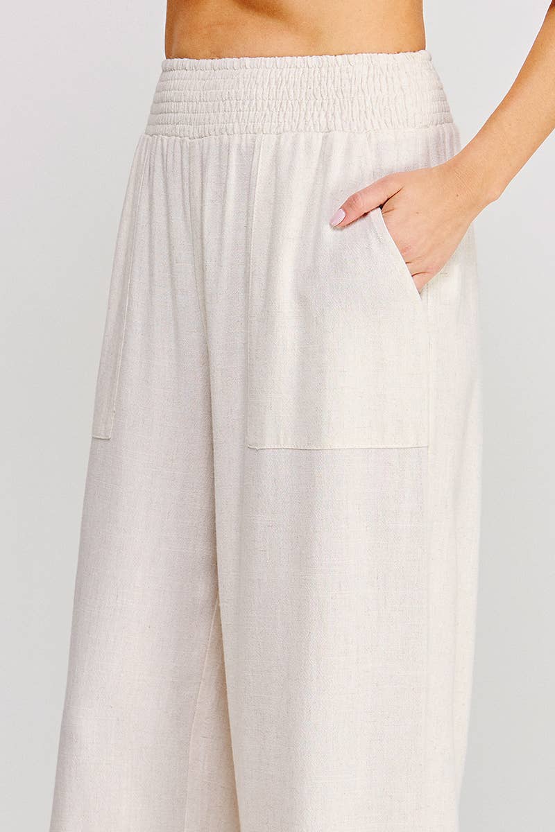 Soft linen blend smock waist pant