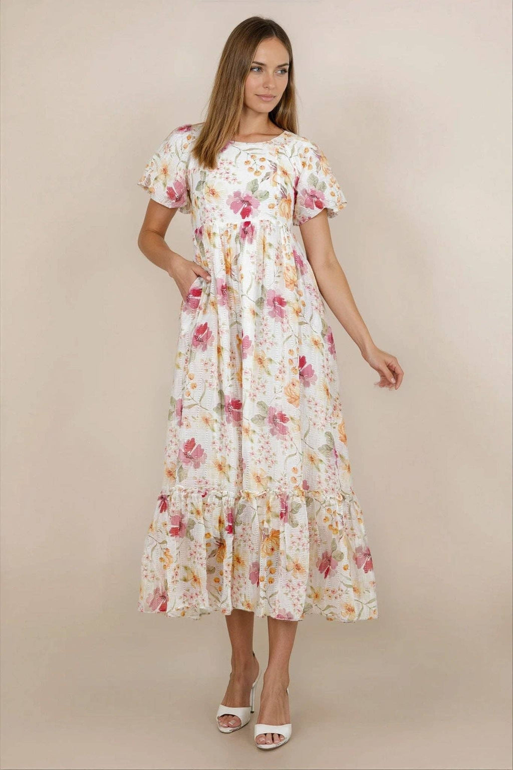 Greta Maxi Dress in Floral White