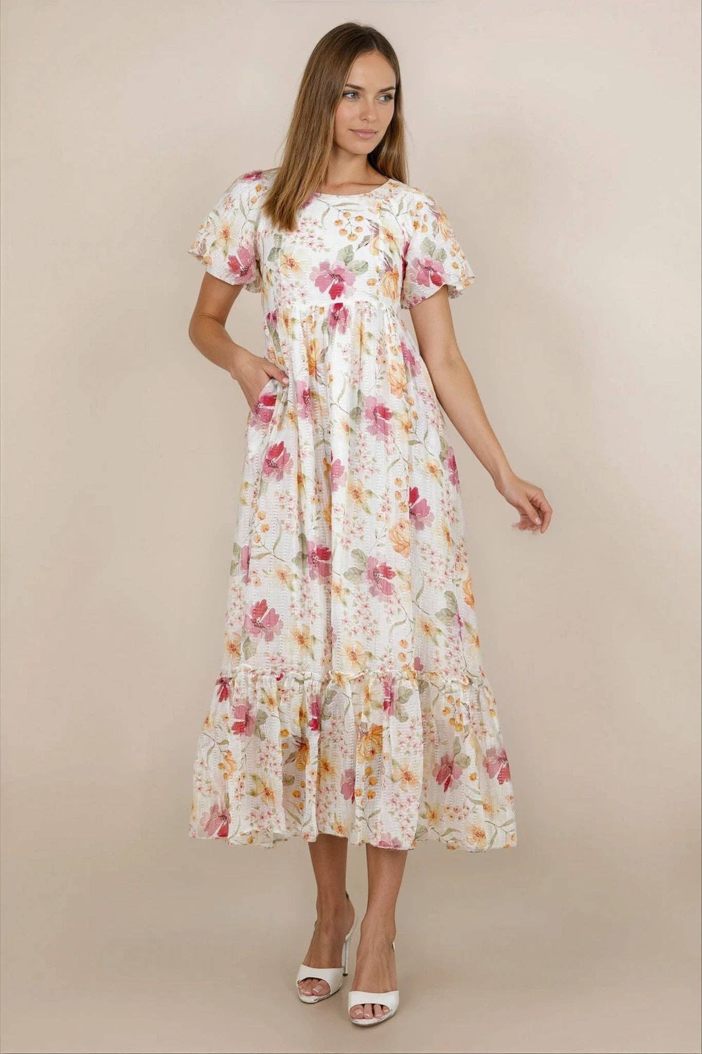 Greta Maxi Dress in Floral White