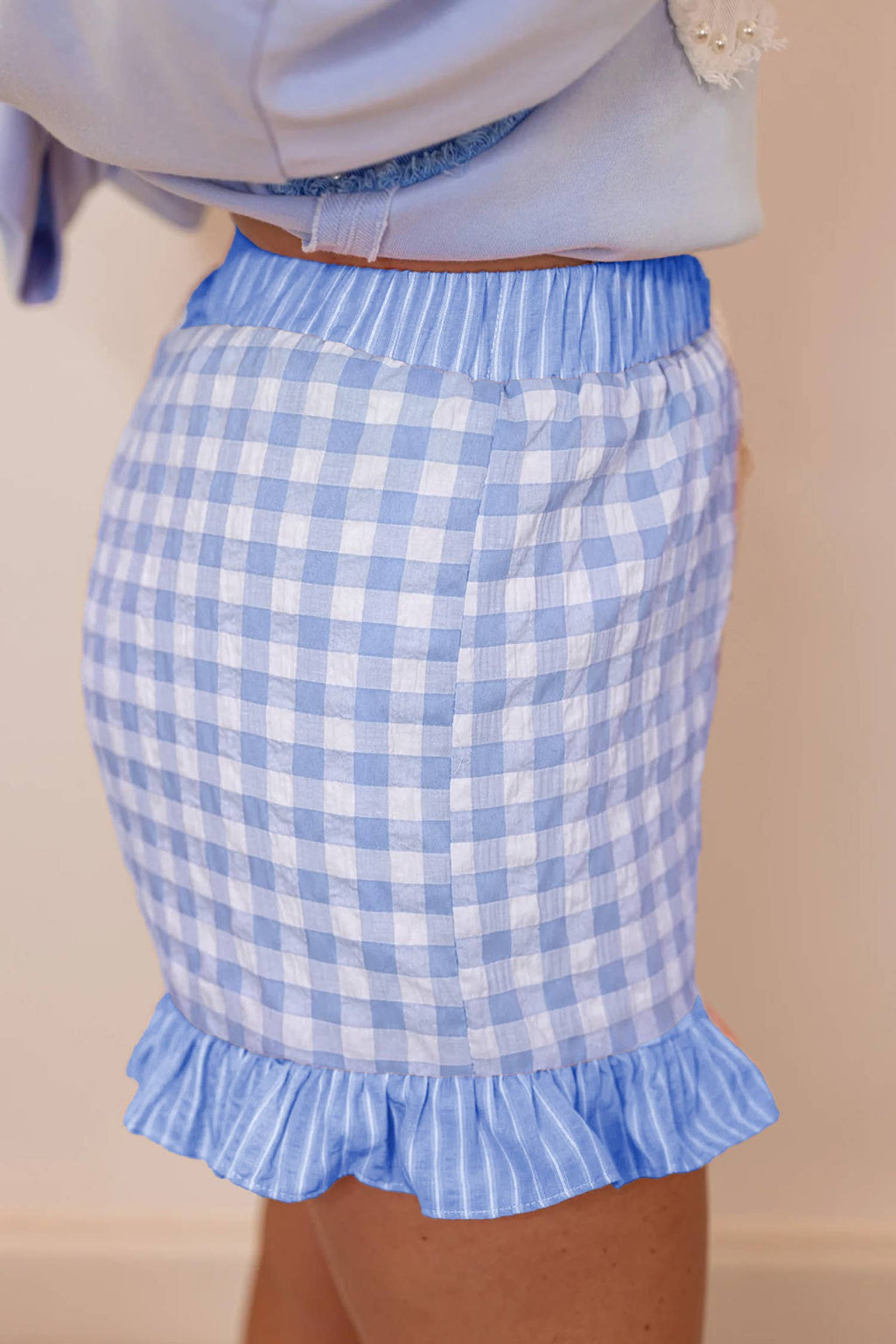 66 Floral Striped Ruffle Hem Lace Tie Shorts (S-XL)