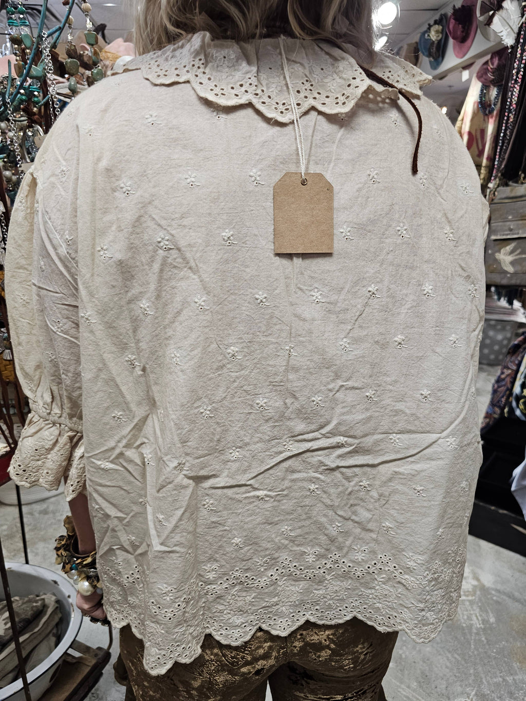 Eyelet Linen Cream Top