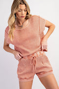 Easel - Dusty Coral Mineral Washed Shorts