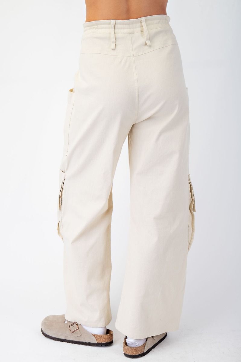 Easel -  Poly Linen Cargo Wide Pants