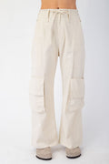 Easel -  Poly Linen Cargo Wide Pants