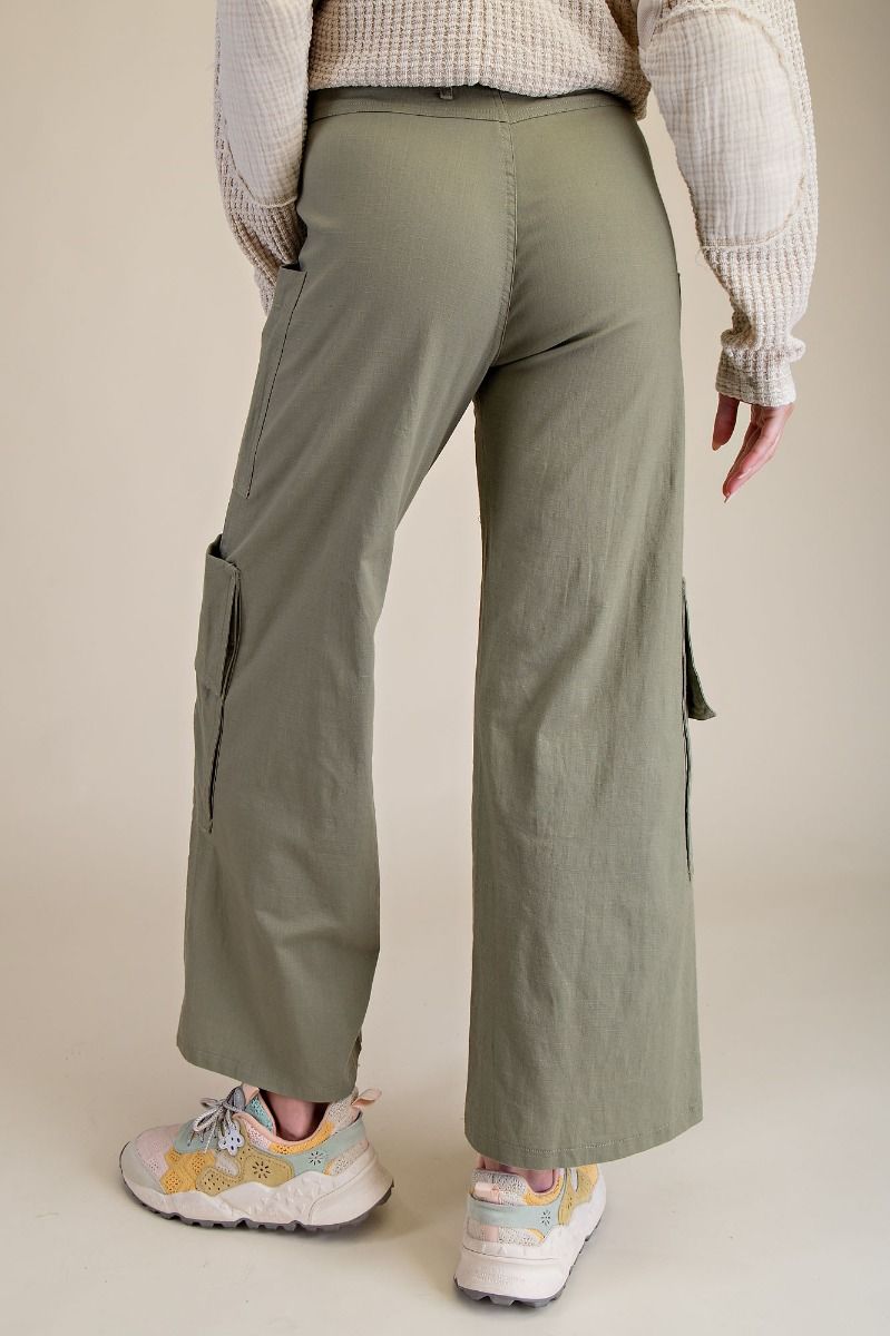 Easel -  Poly Linen Cargo Wide Pants