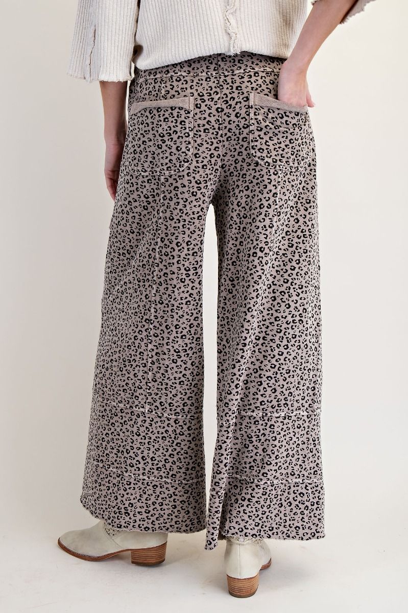 Easel -  Animal Print Mineral Washed Terry Knit Lounge Pants