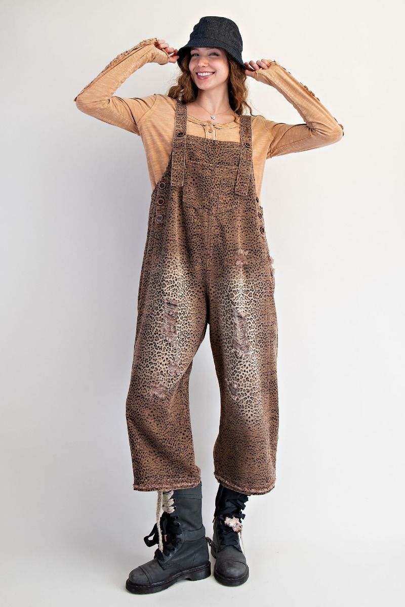 EASEL -  ANIMAL PRINTED WASHED DEINIM OVERALLS