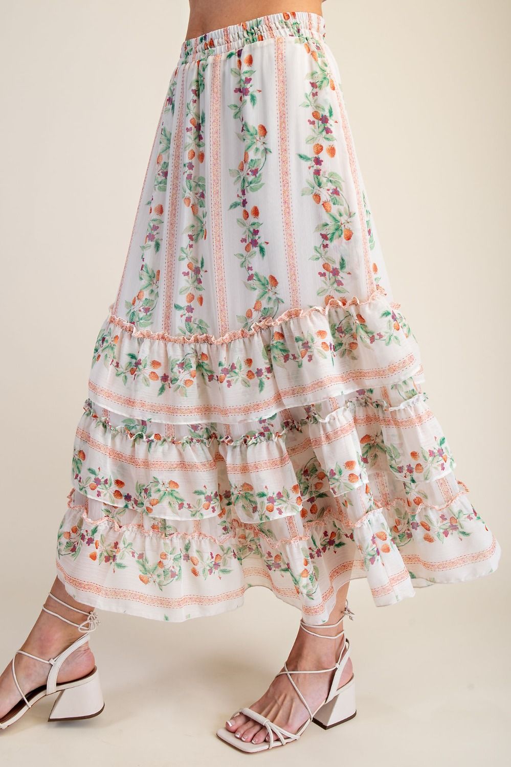 Easel - FLORAL PRINTED CHIFFON TIERED SKIRT -