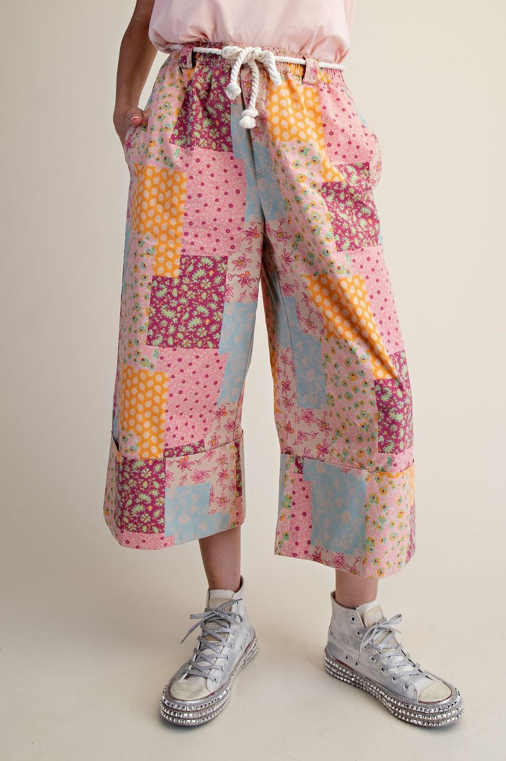 Easel - Patchwork Print Wide Leg