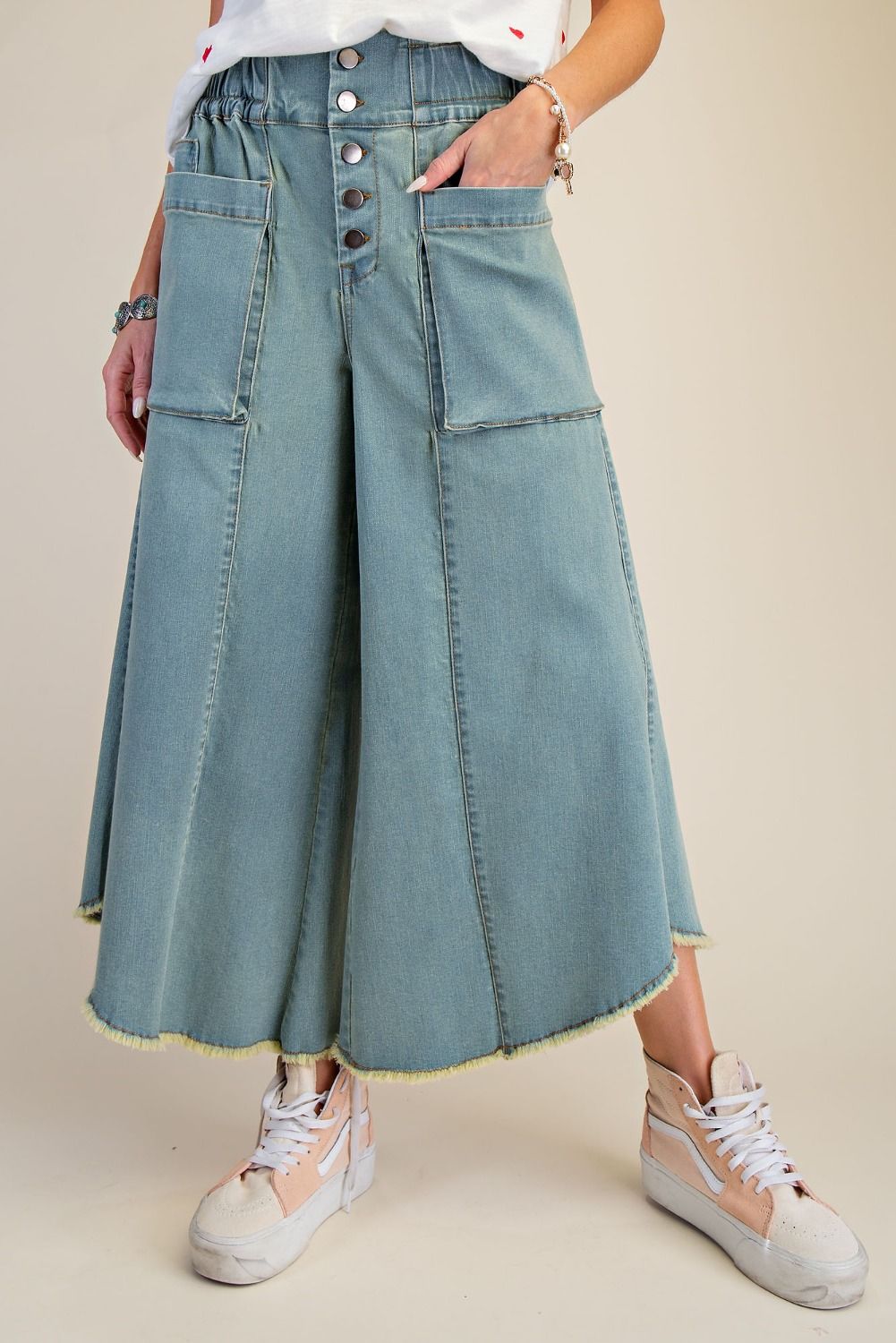 Easel - Cropped Wide Leg Jeans Button Fly