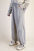 Easel - Faded Sage STRIPE MIX WASHED LINEN PANTS