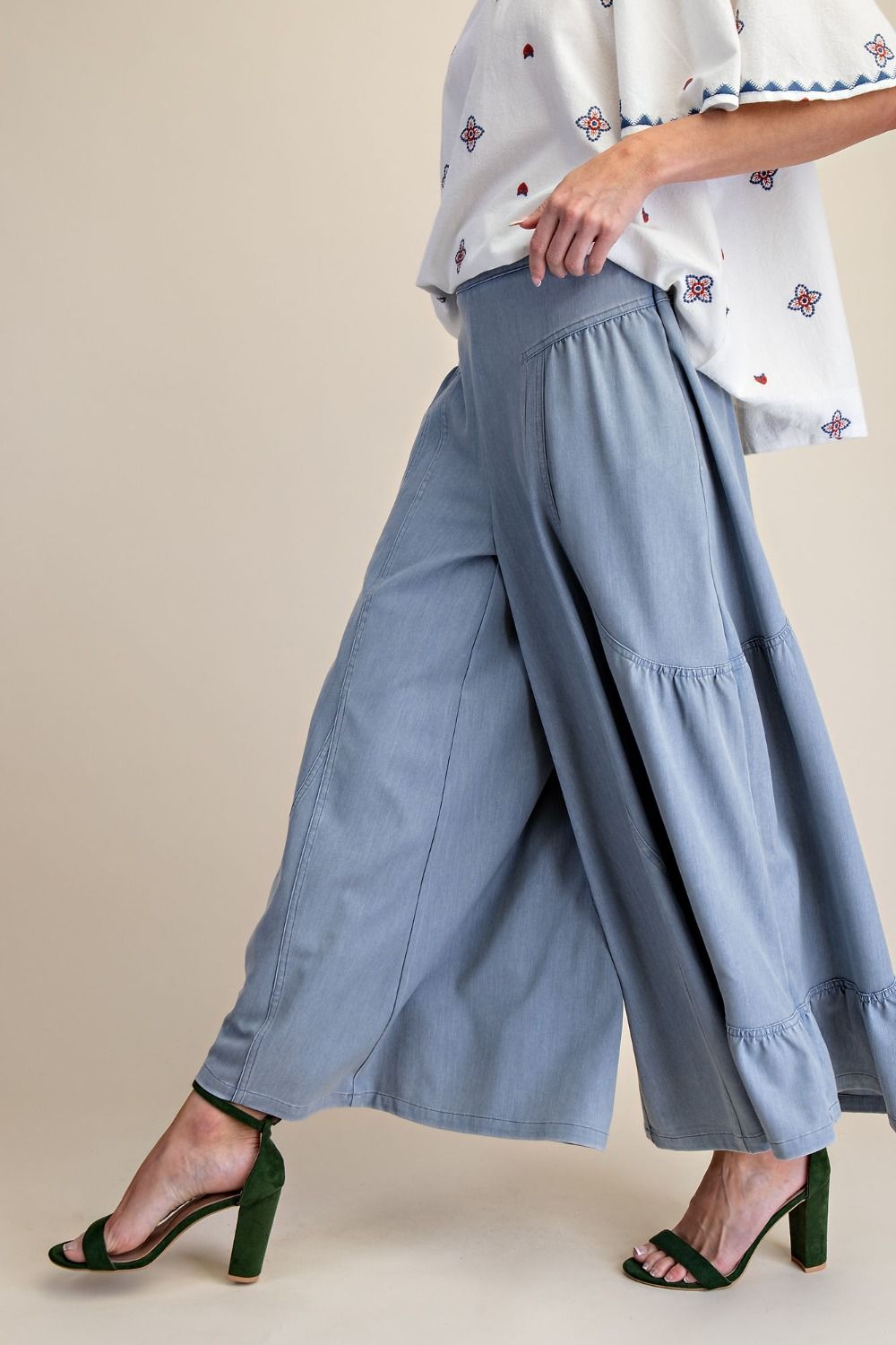 Easel - Mineral Washed Tencel Type Wide Leg Palazzo Pants