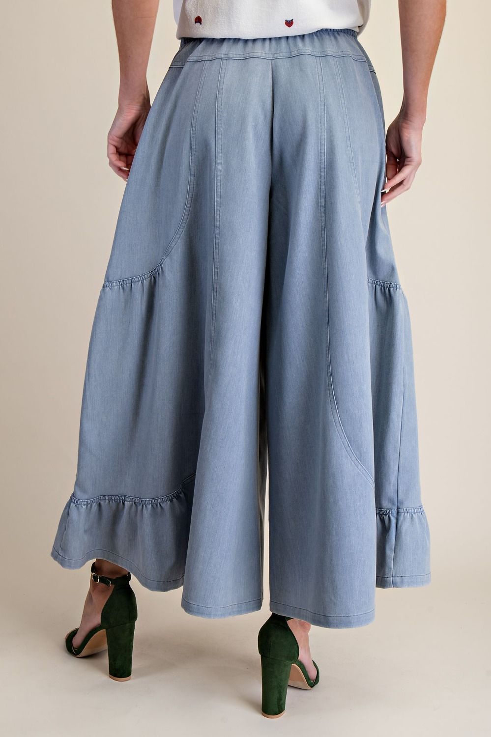 Easel - Mineral Washed Tencel Type Wide Leg Palazzo Pants