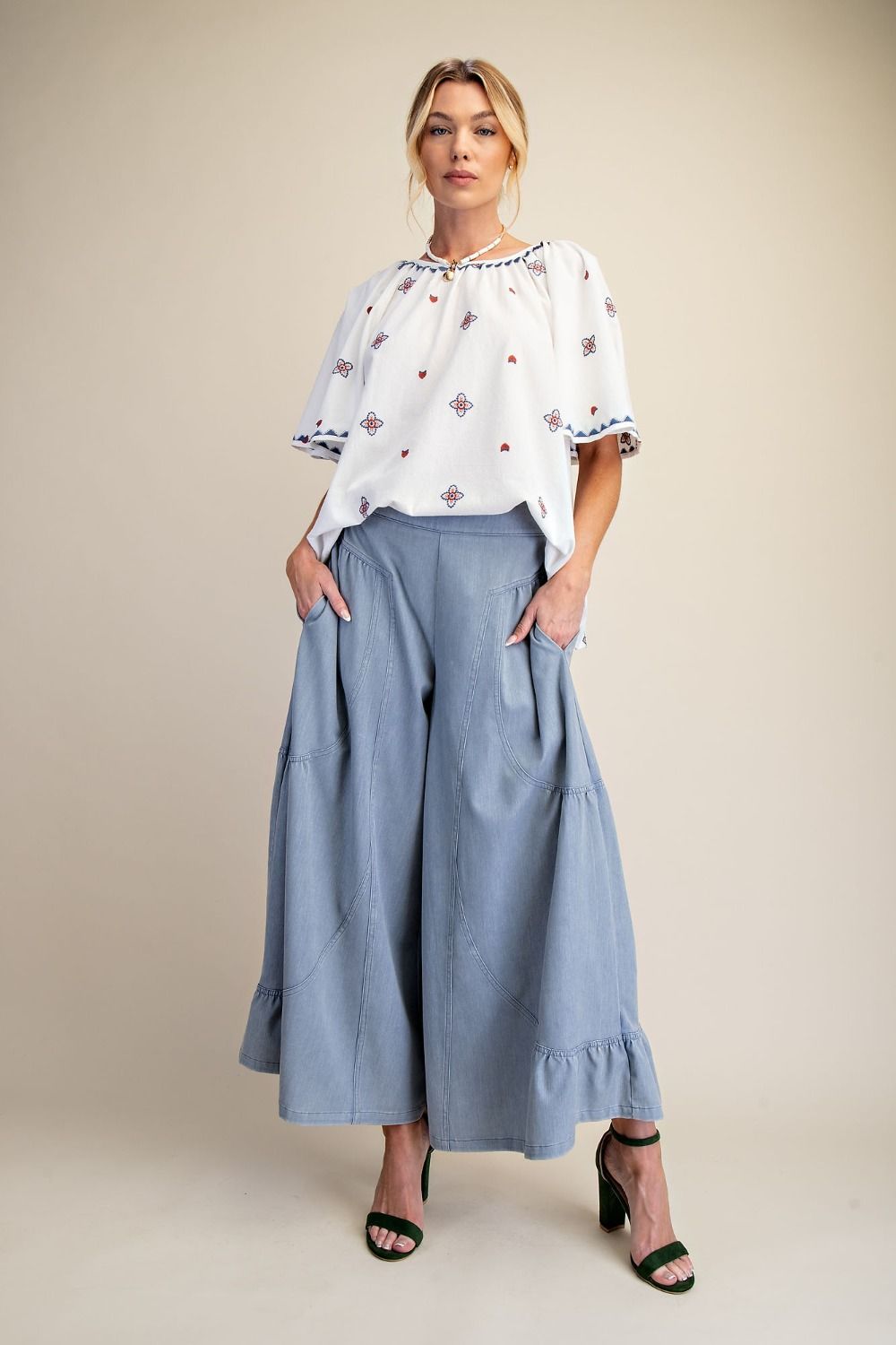 Easel - Mineral Washed Tencel Type Wide Leg Palazzo Pants