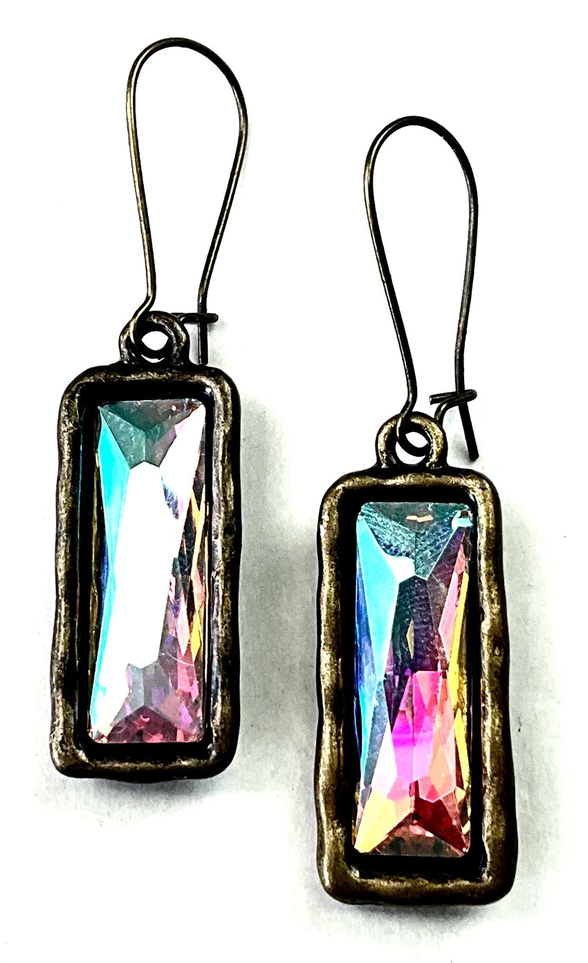 Rectangle Earring With Crystal On Wire
