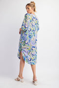 Easel - PRINTED WOOL DOBBY MIDI DRESS Printed Wool Dobby Midi Dress