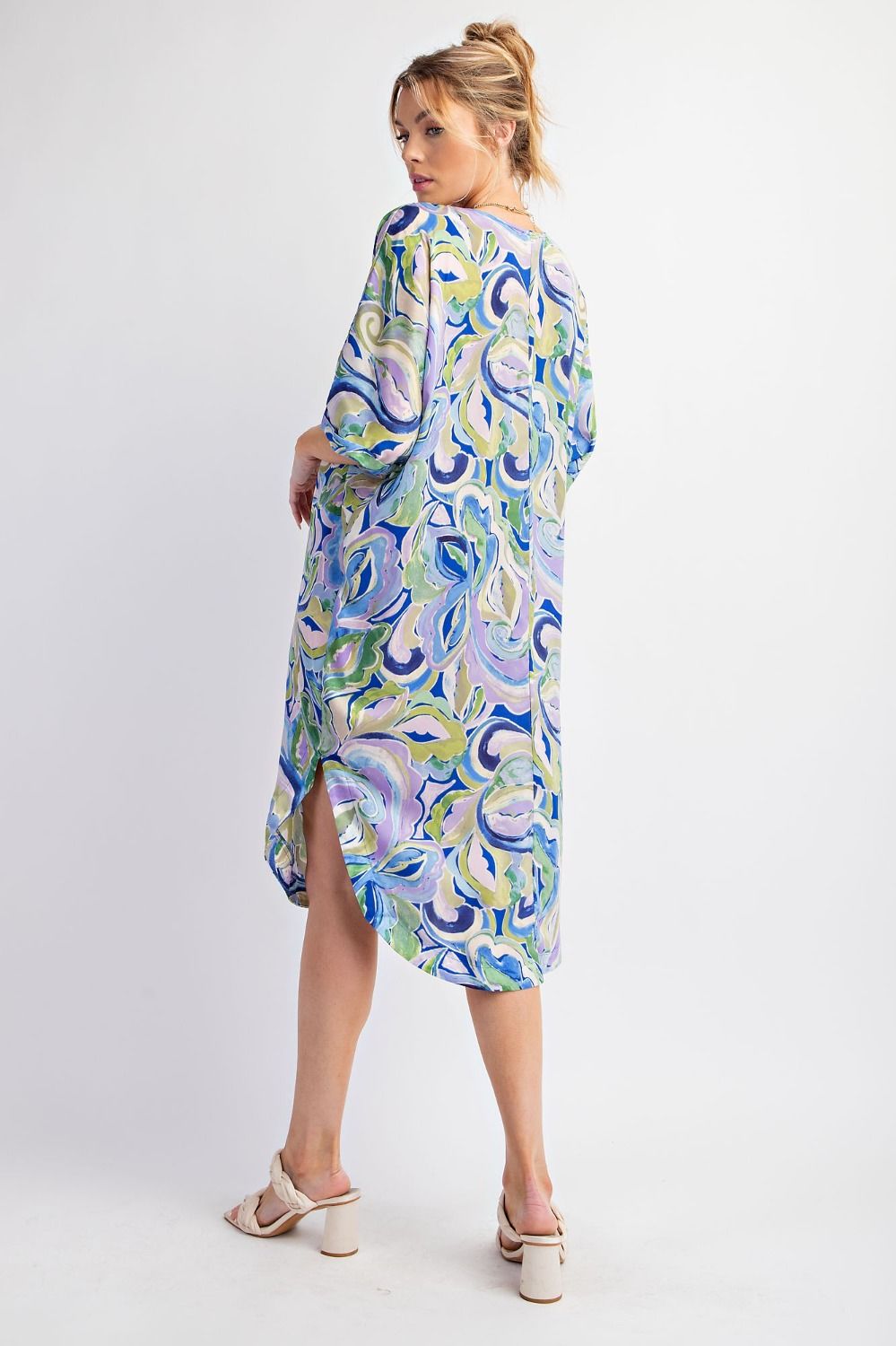 Easel - PRINTED WOOL DOBBY MIDI DRESS Printed Wool Dobby Midi Dress