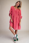 Easel -  PINTUCK MINERAL WASHED COTTON GAUZE MINI DRESS - ED20144