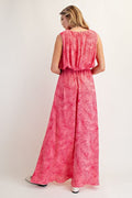 Easel - Leaf Printed Peach Blossom Maxi Dress