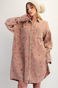 Easel - Printed Cotton Gauze Washed Shirt Dress