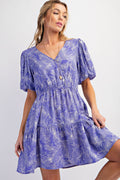 Easel - Leaf Print Cotton Poplin Surplice Woven Dress