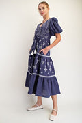 Easel - Bubble Sleeve Embroidered Dress