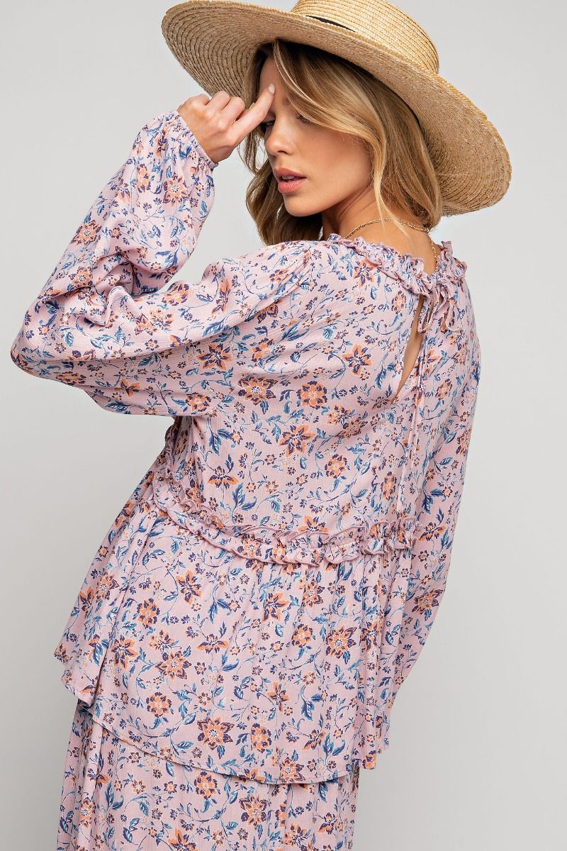 Easel -  Floral Printed Long Sleeve Shirt