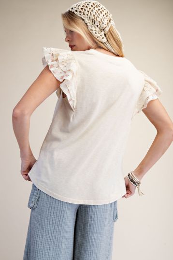 Easel Double Sleeves Mineral Washed Cotton Top