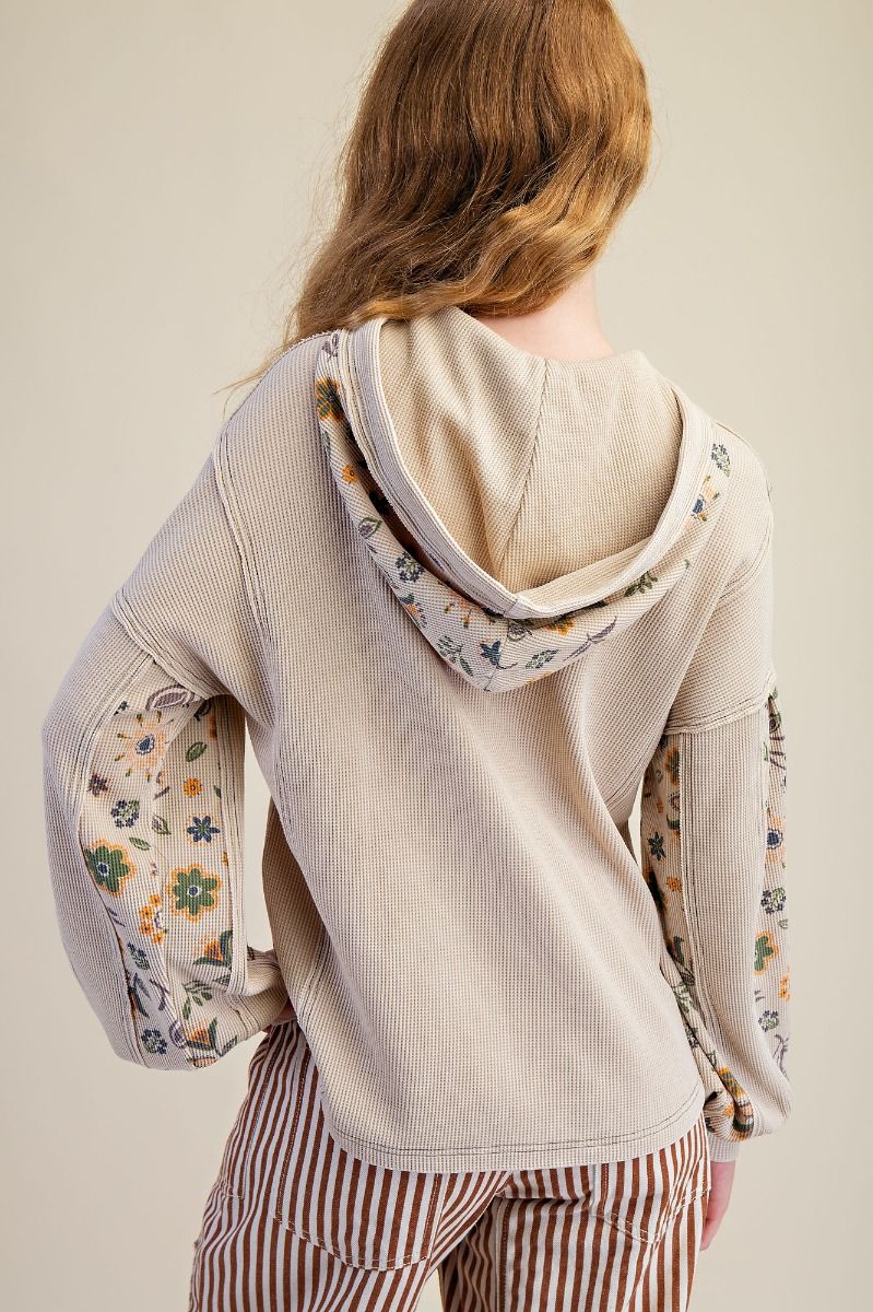 Easel - Floral Patch Thermal Washed Pullover Hoodie
