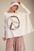 Easel - Dolman Sleeves Peace Patchwork Shirt