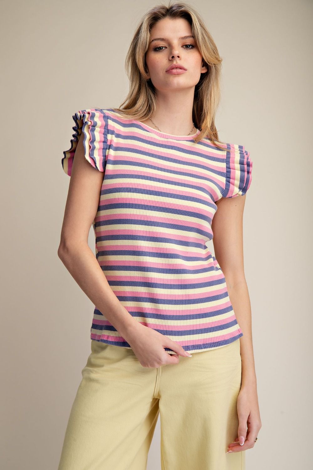 Easel - Pink an dNavy striped shirt