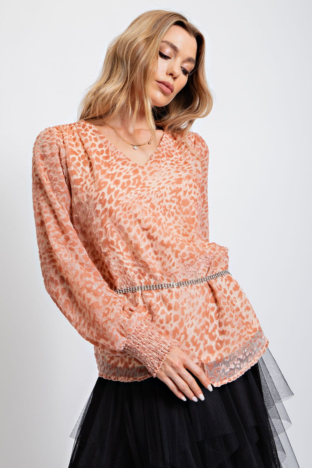 Easel - Burnout Animal Pattern Blouse