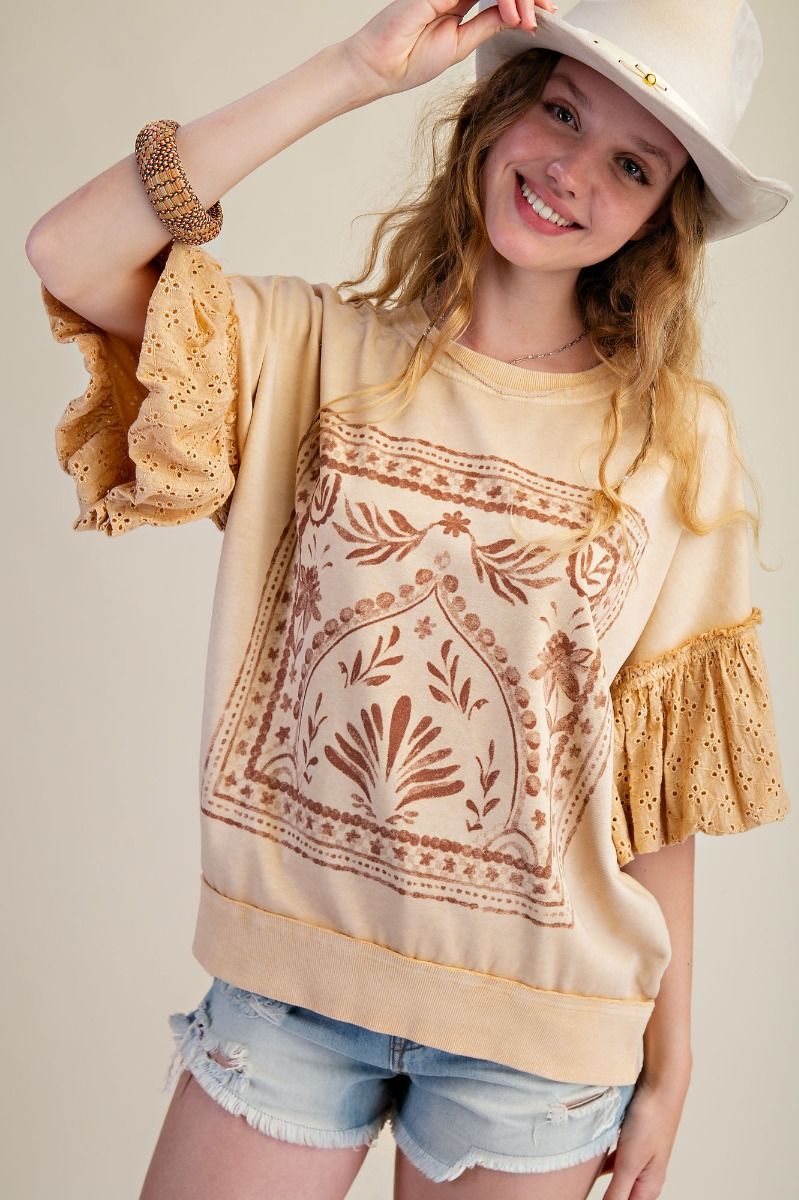 Easel - Eyelet Puff Sleeve Top