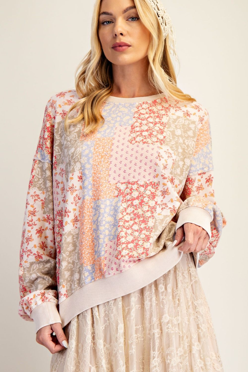 Easel - LS Patchwork shirt