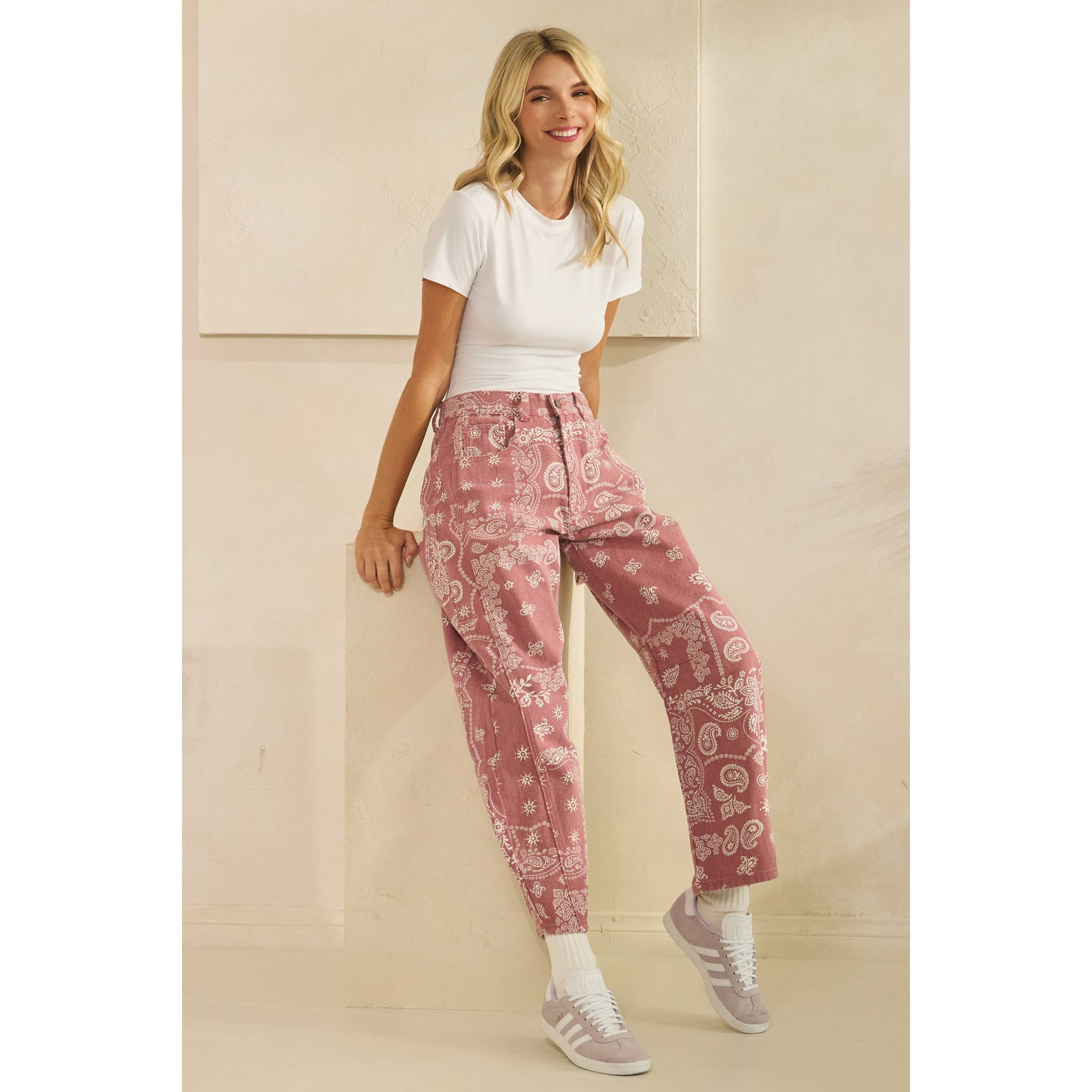 Paisley Printed Denim Pants - Veveret