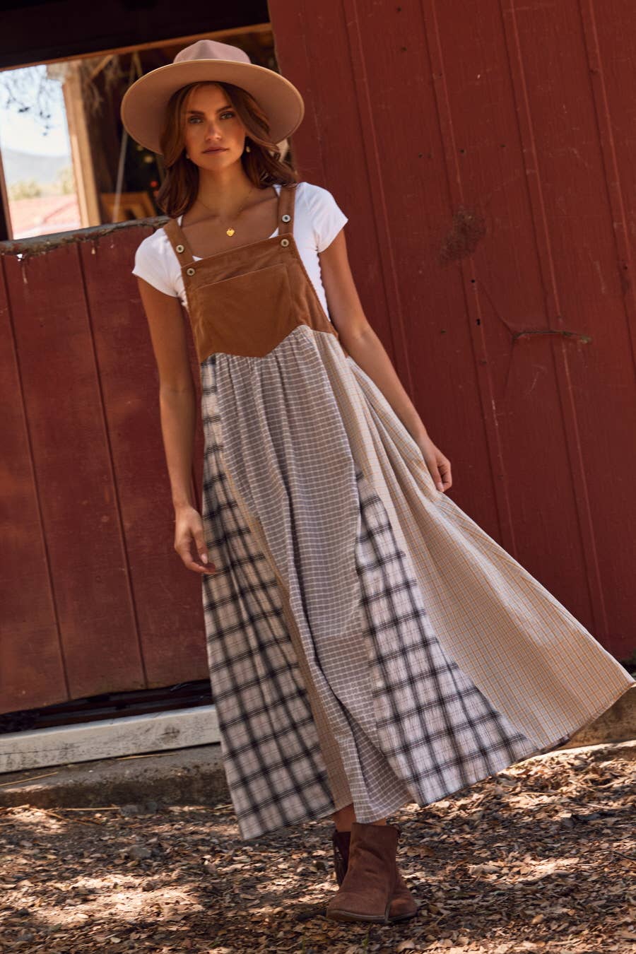 Plus Patchwork Plaid Overall Dress