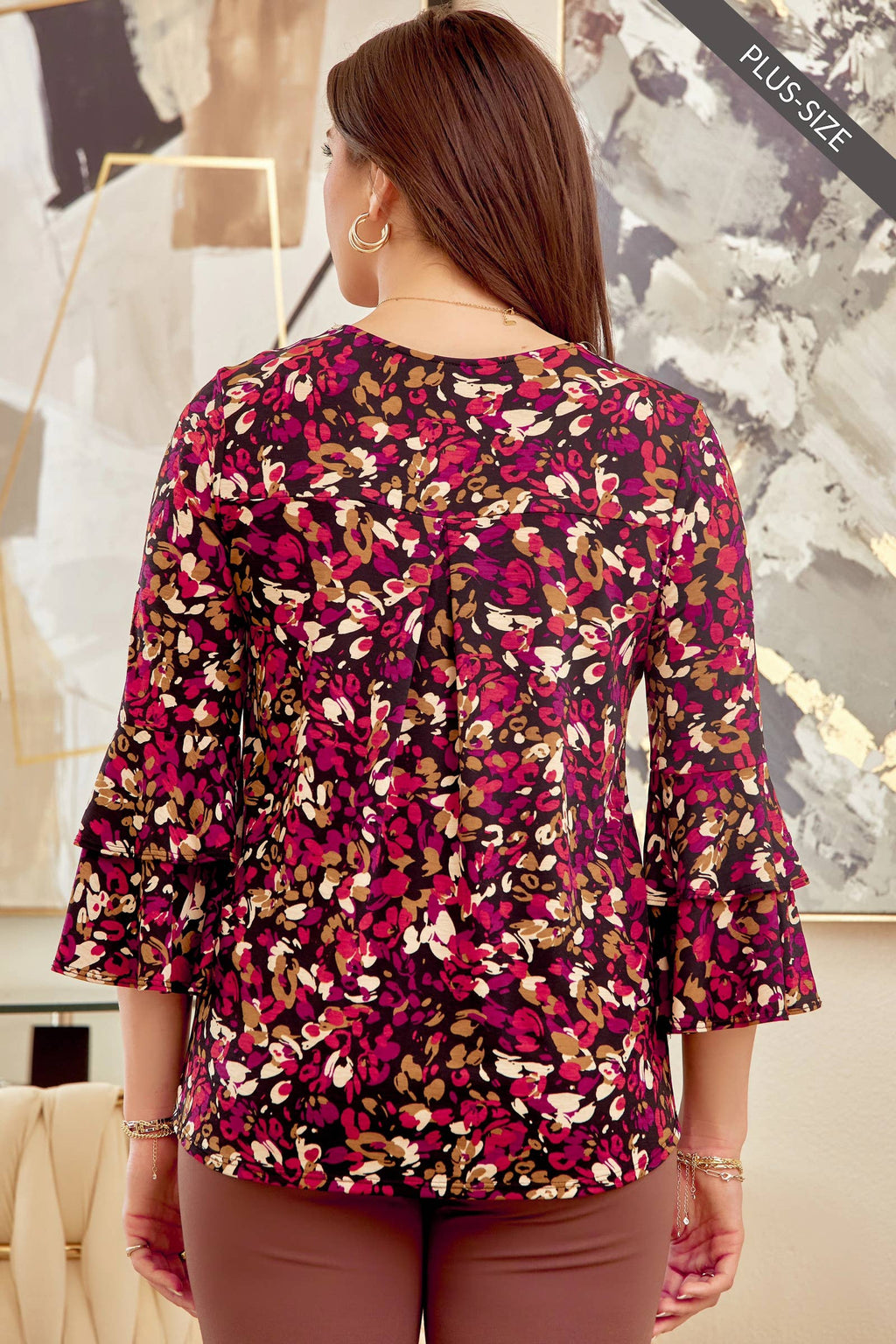 PLUS SIZE Wrinkle Free Printed Round Neck Blouse T2820-4P