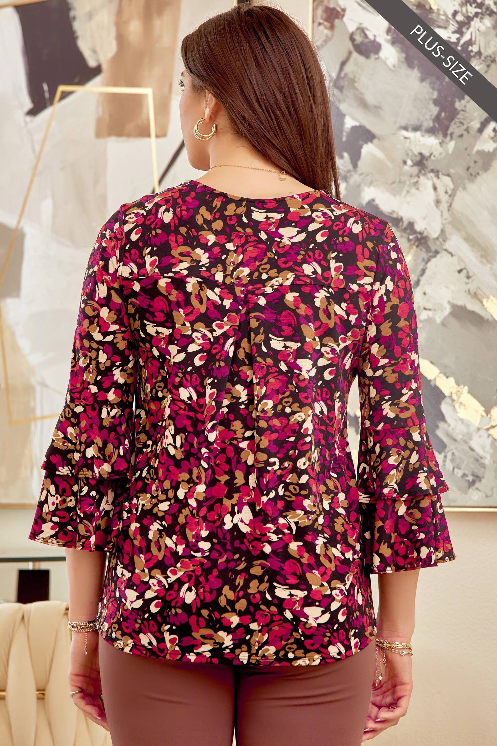 PLUS SIZE Wrinkle Free Printed Round Neck Blouse T2820-4P