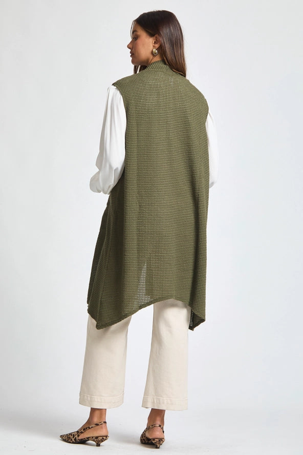 Dear Scarlett - Sleeveless Crochet Midi Vest Cardigan