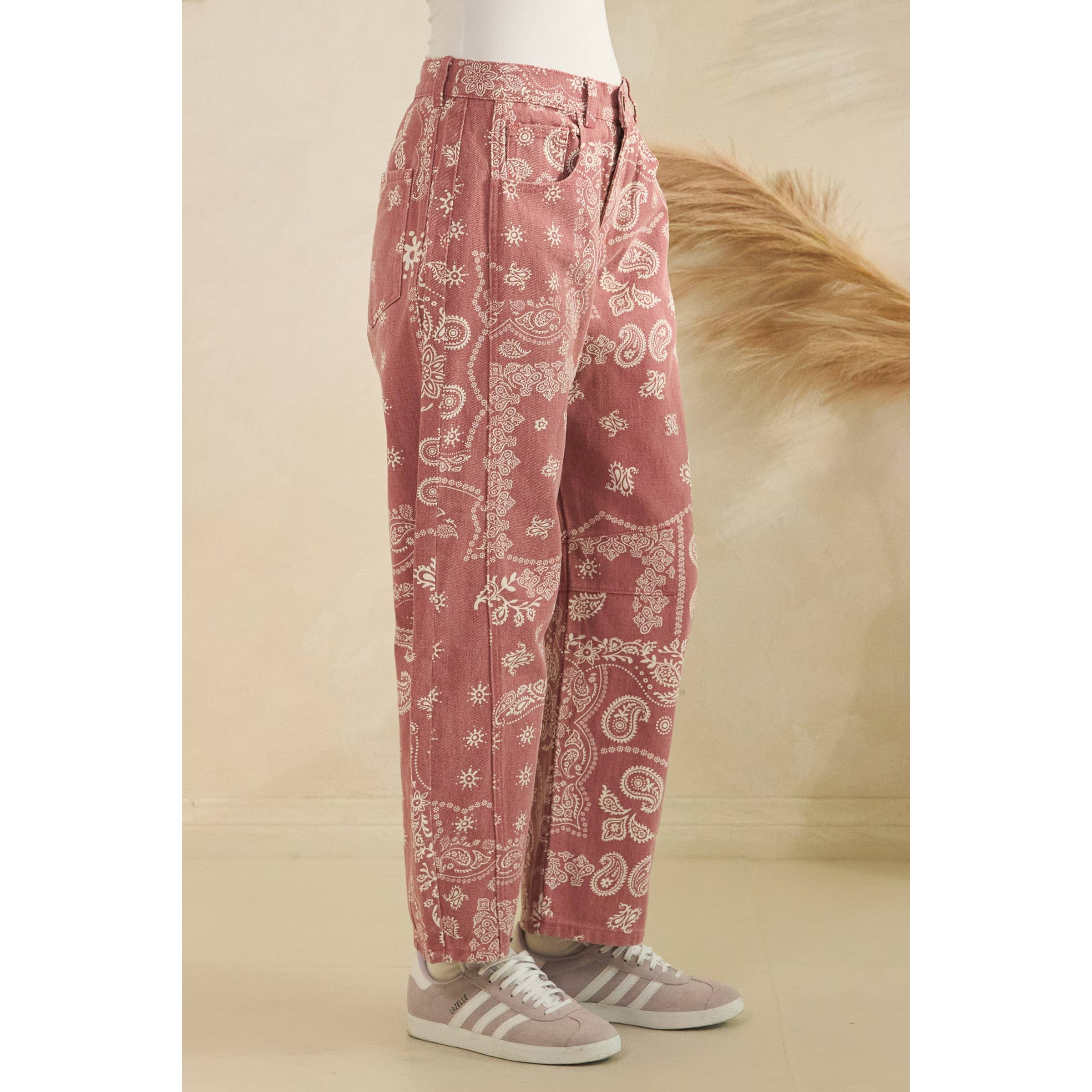Paisley Printed Denim Pants - Veveret