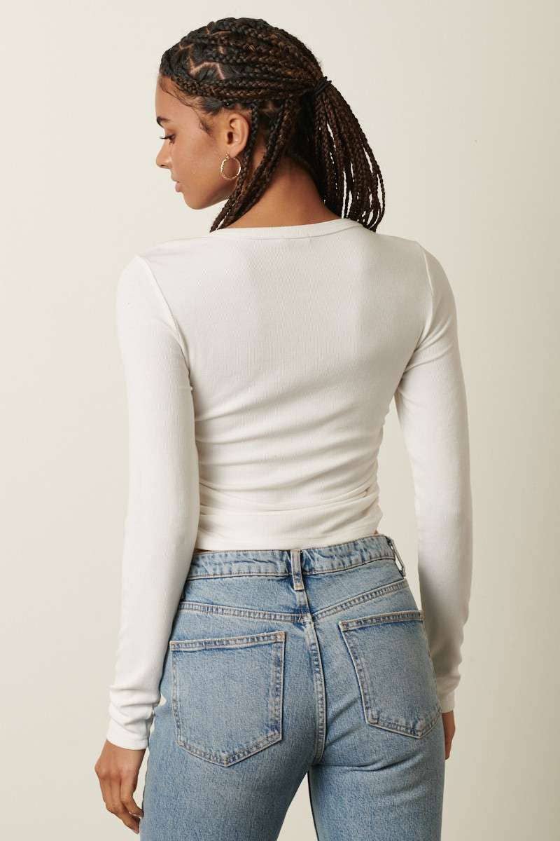 FRONT CROSS LONG SLEEVE KNIT TOP