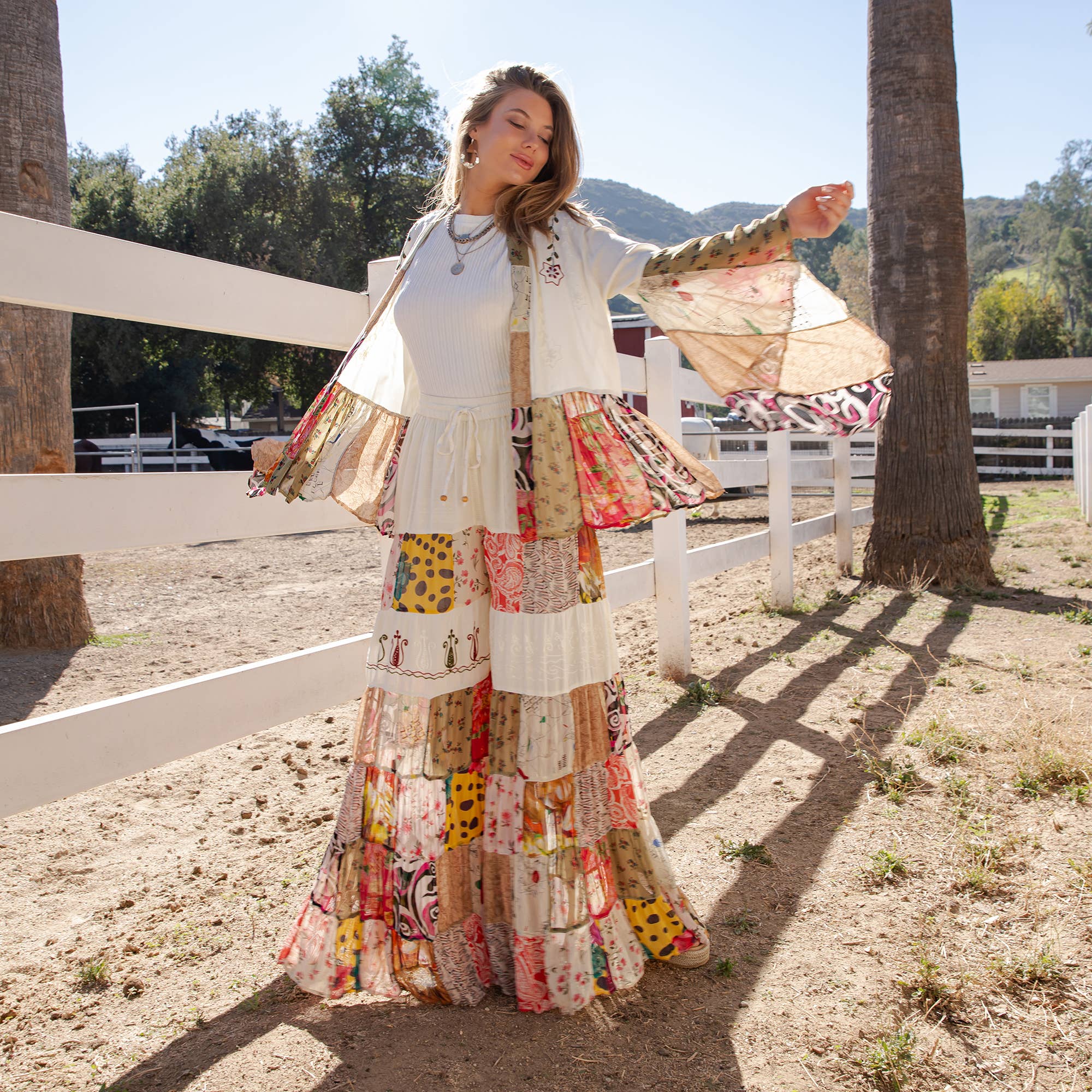 Elegant Boho Frill Shrug & Patchwork Pant Set- SOLD AS SET
