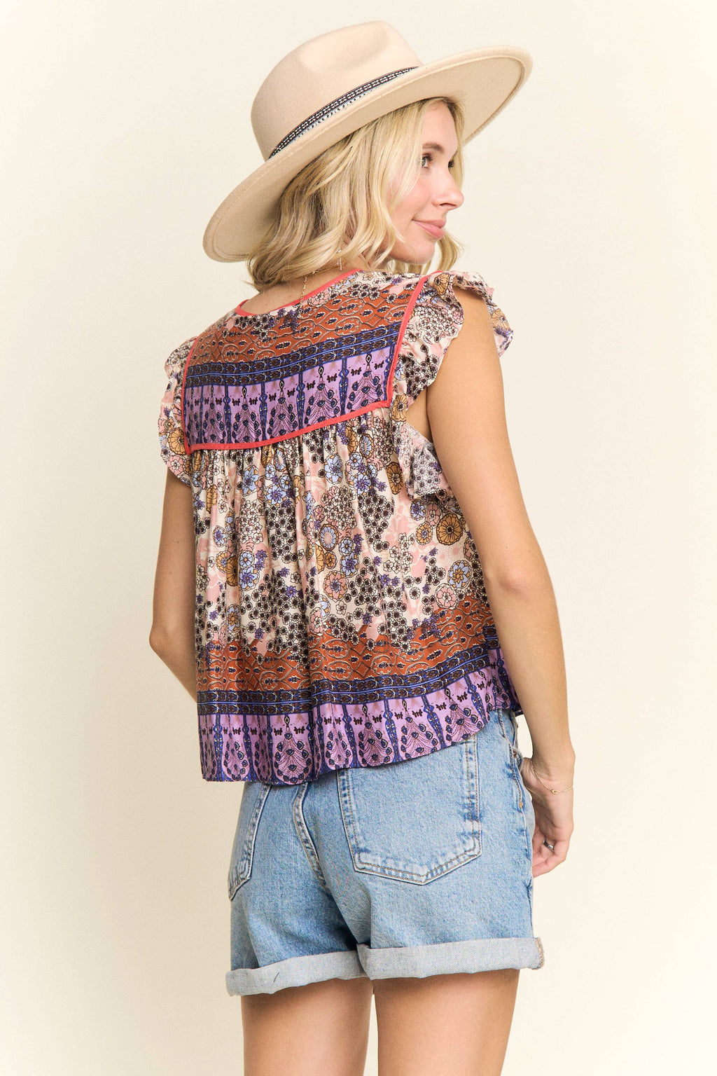 BOHO CONTRAST PRINT BLOUSE- LET2729
